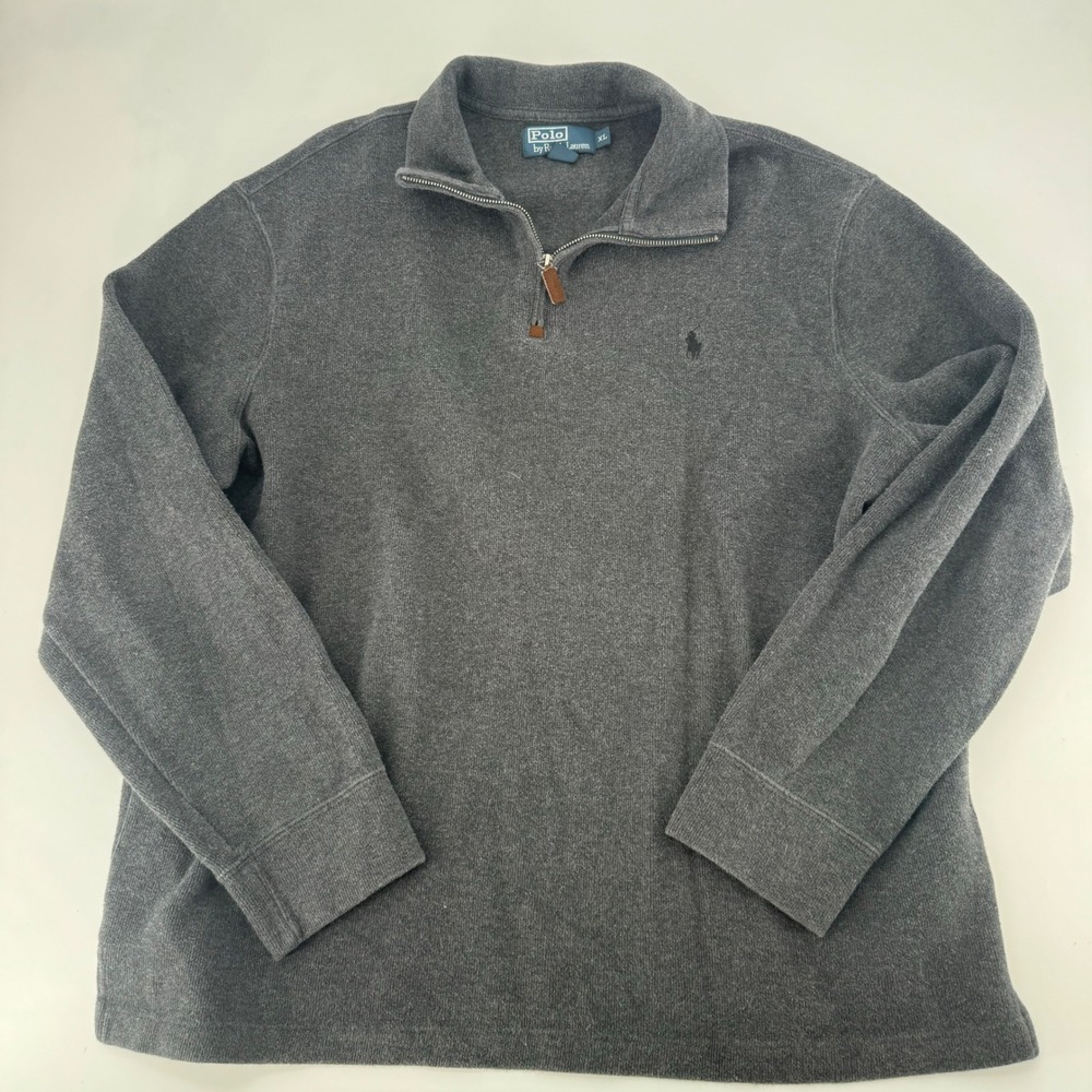 Polo Ralph Lauren Mens XL Gray Quarter Zip Pullover Cotton Sweater Pony Logo